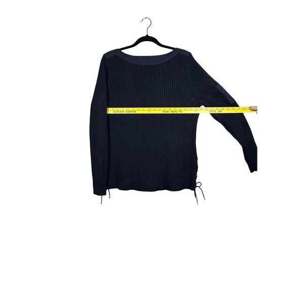 Lauren Ralph Lauren Navy Ribbed Boat Neck Sweater Anchor, Side Ties, Size 1X - Picture 3 of 9